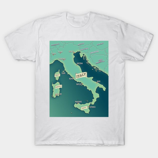 Map Of Italy T-Shirt by nickemporium1